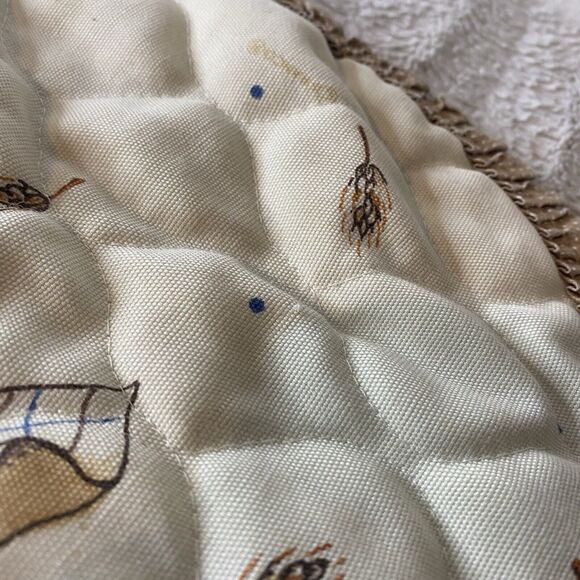 Franco Vintage Mushroom Half Apron Brown Cream Ruffle Trim Waist Tie - Picture 14 of 14